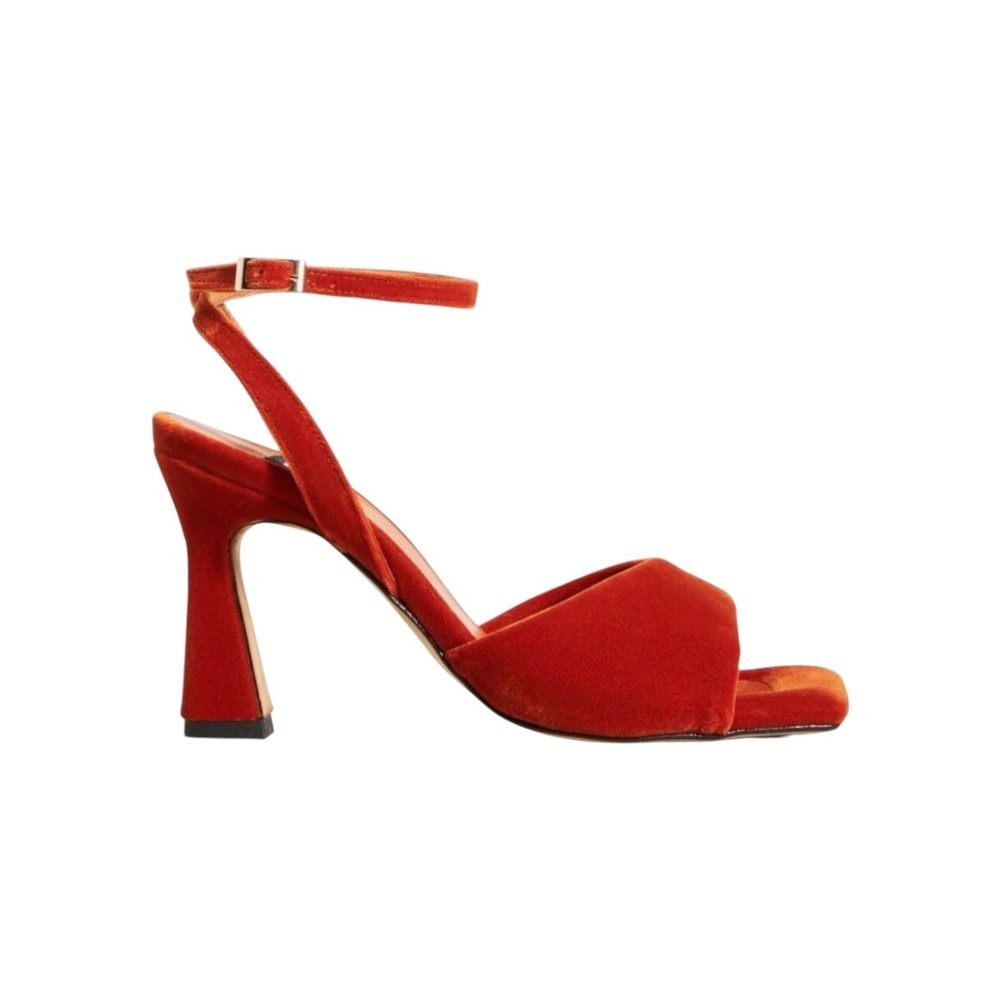 Angel Alarcon Sandals Womens 37 Orange Velvet Square Toe Ankle Strap Block Heel